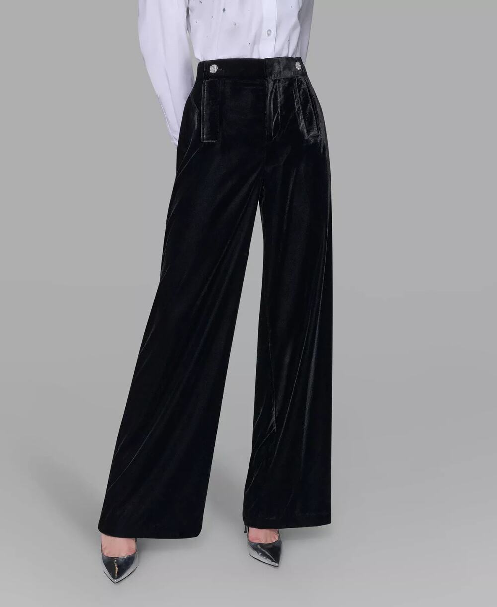 KARL LAGERFELD PARIS Women's Velvet Wide Leg Straight Pants Black Size 6 2184